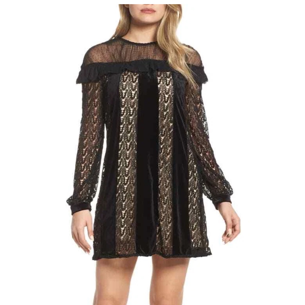 Foxiedox Dress Velvet Panels With Lace Sleeves And Accents Size Xs